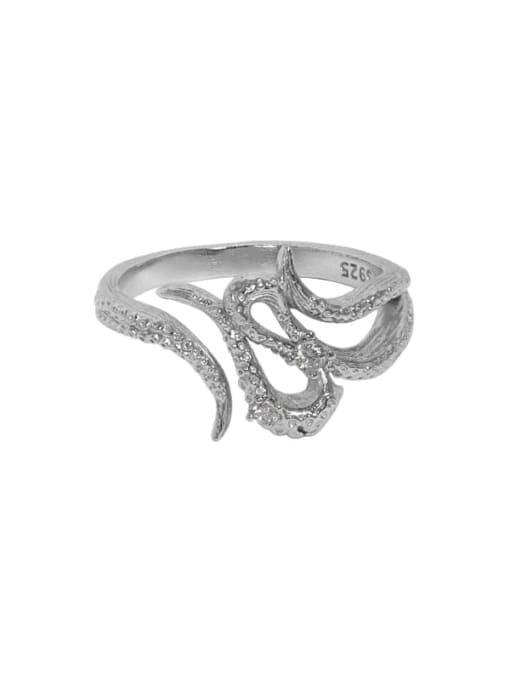 White gold [white zircon] 925 Sterling Silver Embossed Texture Vintage Band Ring